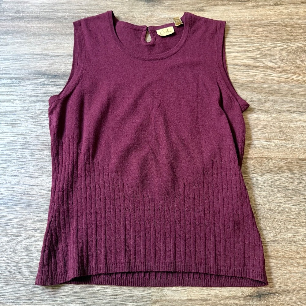 Caslon Knit Top Sleeveless Fisherman Knots Round Neck | Maroon | Size Small‎